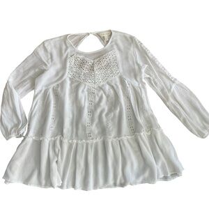 Adiva Long Sleeve Lace Flowy Boho Top Blouse Size S Off-White